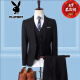 Playboy Men's Suit Men's Four Seasons New Men's Casual Small Suit Korean Style Jacket Business Casual Professional Formal Suit Men's Wedding Dress Suit Large Size Work Clothes Black Three-piece Suit (Coat + Pants + Vest) L (115-130Jin [Jin equals 0.5 kg])