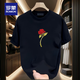 
ROMON short-sleeved T-shirt for men and women couples wear trendy round neck printed T-shirt cotton simple loose versatile half-sleeved top summer black front large picture K1049 single red rose M recommended 100-120 Jin [Jin equals 0.5 kg]