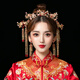 Chi Xing Chinese style bride Xiuhe headdress phoenix crown grand Xiuhe dress red jewelry wedding crown hair accessories women set ear clip style