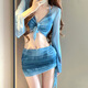 Xinnan 4-piece bikini swimsuit women's 2025 new seaside vacation conservative high-end split swimsuit soaking in hot spring blue [recommended 80-120 Jin [Jin equals 0.5 kg]]