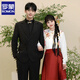 ROMON's new Chinese-style buckle suit men's suit, engagement groom, wedding dress suit, high-end Chinese style Tang suit, Chinese tunic suit, black jacket + pants + stand collar black shirt XL
