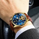 OLEVS Swiss certified brand couple watch fully automatic mechanical watch men and women watch luminous waterproof trendy couple watches upgraded enhanced version-3601+6629 brown leather blue