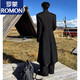 ROMON black long godfather shoulder pad woolen coat men's winter thickened cleanfit Cthulhu civilian windbreaker jacket black [upgrade] 90% buyers choose 2XL 150-165Jin [Jin equals 0.5 kg]