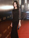 韦戒晚礼服女2024新款高端气质鱼尾裙宴会黑色主持人黑色长名媛小众 黑色 2 L