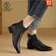Woodpecker leather short boots for women in autumn and winter new low-heeled soft leather Martin boots single women's shoes flat-heeled Chelsea single boots apricot color 35