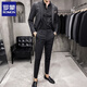 Luo Meng Summer Thin Handsome Striped Small Suit Men's Suit Korean Slim Casual Suit Jacket Groom Wedding Dress Striped Dark Gray One Piece Suit S