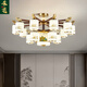 Heliang nuevas lámparas de sala de estar de lámparas chinas, todas las maderas de cobre sólida, faros delanteros de construcción de dúplex de alta gama, comedor, estilo chino 9906 Qianlijiangshan-Copper+Wood+Iron+Jade-10 Heads