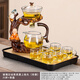 Tao Yao 2024 new tea set set lazy tea making artifact glass automatic teapot tea cup household kung fu tea tea set sitting Buddha six cup set + tea tray 1 piece