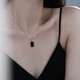 QUAMER999 sterling silver necklace women's black square brand clavicle chain 2024 new light luxury 99 pure silver black long brand pendant necklace