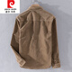 皮尔卡丹（pierre cardin）春秋季加绒长袖衬衫男灯芯绒外套加厚宽松休闲条绒棉衬衣纯色上衣 9755款-卡其色 常规 M 【105左右】