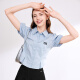 Baitu betu women's 2024 summer new shirt age-reducing college style niche design waist short-sleeved shirt 2403T45 blue M