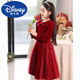 Disney Girls Dress Velvet Children's Skirt Red Princess Dress Host Performance Clothes Autumn and Winter Long Sleeve Plus Velvet Red Plus Velvet 140