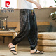 Pierre Cardin Ice Silk Casualhose Herren Sommer dünne Haremhose Chinesische Dragon Muster Print Trendy Brand Tang Anzug geschnittene Hosen Schwarz M.