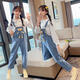 Disney (Disney) Girls Spring and Autumn Bear Denim overalls Internet celebrity fashion medium and large children's autumn casual suspenders children's pants trendy blue single piece trousers size 140 recommended height 130-140cm