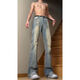 Mode Handu Jeans Herren Frühlings- und Herbst Sommergürtel Cleanfit American Hosen Herren -Vibe Style Light Loft Casual Hosen Zement grau G841 L