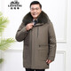 Classic car, middle-aged and elderly down jacket men's winter men's lively mid-length thickened dad winter coat with removable liner grandpa cold-proof and warm duck down jacket with fur collar-black 2XL/185