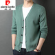 Pierre cardin knitted cardigan men's v-neck sweater spring and autumn solid color casual wool jacket thick outer thread trend GRYH012 black 175/XL