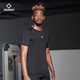 Short-sleeved compressed clothes for men's quick-drying high-elastic fitness clothes for summer training sports running T-shirt short-sleeved base tights Z123210348/pure black [reflective logo] XL (180)