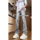 Mode Handy Jeans -Männer Frühling und Sommer Trendy Vibe gerade Flash Hosen American High Street Thin Freizeithose G841 Zementgrau 2xl