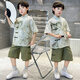 G.DUCKKIDS小黄鸭男童汉服夏装套装新款中大儿童古风唐装男孩夏季薄款两件套 绿色 120 尺码5~6岁【110-120cm】