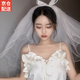 SHANGGE Veil Bow Beaded Wedding Dress Tiara Chinese Valentine's Day Confession Proposal High-end Props Photography Decorative Veil Double Curved Beaded Bow (Metal Hair Comb) 60cm