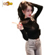 GTYUWVG Half-High Neck Base Shirt for Women Spring and Automne 2025 New European Station Industry Industry Diamond Incrup Shirt Long Manche à manches longues et sexy Black 3899 # Plus Velvet Plus Velvet Mesh Fabric S Recommandé 75-90jin [Jin est égal à 0,5 kg]