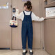 Chili Pepper Diary Girls Denim Overalls Spring and Autumn New Medium and Large Children's Style Loose Straight Temperament Versatile Casual Pants Overalls + Bottoming Shirt (Set) Size 150 Recommended height is about 135-145 cm