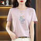 Holzspecker reines Baumwoll-T-Shirt für Frauen kurzärmelig 2025 Sommer Neu lose locker einfaches modisches T-Shirt Top für Frauen 6193 Lederpulver L 105-120jin [Jin ist gleich 0,5 kg]