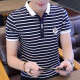 Simple direction striped short-sleeved T-shirt men with a neckline Korean version slim lapel Korean version top collar 5012 black 5002# white One size 2xl Recommended 135-150Jin [Jin equals 0.5 kg]