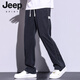 
JEEP SPIRIT Tennis Jeans Men's Summer Thin Style Trendy Brand Straight Loose Men's Ice Silk Wide Legs Summer Casual Long Pants 1048 Black-HJ M