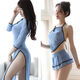 Guiruo jk suit SM thong sexy cheongsam transparent bellyband sexy costume uniform female underwear-free sex products blue bellyband + T pants