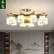 Heliang new Chinese chandeliers living room lamps, all copper solid wood, high-end villa duplex building hall headlights, dining room Chinese style 9906 Qianlijiangshan-copper+wood+iron+jade-40 heads