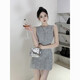 YiJINGXUAN French high-end temperament backless socialite dress for women in summer new light luxury niche evening dress nightclub silver dress M 95-105Jin [Jin equals 0.5 kg]
