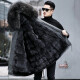 Aoerrun Haining 2023 winter new fur fox fur lining jacket men's removable fur one-piece coat mid-length dark gray shell haze blue fox fur lining 4XL155-170Jin [Jin equals 0.5 kg]