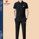 皮尔卡丹（pierre cardin）高端短袖T恤男士桑蚕丝休闲运动套装长裤休闲夏季冰.丝两件套 826黑色 3XL 185【建议体重165-180斤】