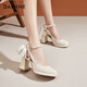 Daphne Chinese style skirt single shoes women thick heel heightened black high heel wedding shoes Mary Jane shoes beige 37