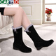 
CARTELO crocodile (CARTELO) plus velvet thickened snow boots for women in winter fur integrated boots flat sole non-slip mid-boots warm mother cotton shoes 719 black 36