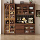 Small wooden sideboard integrated wall cabinet black walnut solid wood wine cabinet living room storage cabinet storage cabinet 1.6 meters three-door sideboard-without light combination
