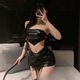 
Female straps and breasts, hip skirt, nightclub passion pajamas uniform set 9207, one size [80-1, black straps and short skirt, T-pants