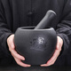 Natural black gold stone garlic pounder garlic mortar stone mortar household medicine jar pounder garlic masher baby food supplement grinder black gold stone stone mortar outer diameter 13CM (for wealth)