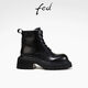 Fed echte Leder-Martin-Stiefel für Frauen im Winter Neue Frauenstiefel dicke Absatzstiefel Black Motorrad Stiefel für Frauen D1105-YA930 Black 34
