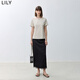 LILY summer new fashion basic one-line collar urban commuting casual versatile T-shirt fit solid color short sleeves 702 light rice cafe M