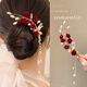 Shengli Wedding Engagement Headwear Horse Face Skirt Toast Wear Red Hairpin Hairpin Female Bridal Accessories Cheongsam New Chinese Style Hair Accessory Flocked Rose Lace Clip (tassel style)