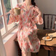 贝逸芙睡袍春秋款女纯棉纱布蜜桃夏季浴袍日式和服浴衣女款睡裙夏款睡衣 QKM671#紫色小花 XL