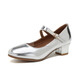Jinshan Mingyu echte Leder-Tanzschuhe Latin Dance Schuhe Frauen neue Soft Sohle Square Dance Schuhe mit mittlerem Heel Ballsaal Tanz Chacha Tanz Moderne Tanzschuhe Silber 4 cm 38