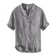 Good Bull (Haobuyi) Sommer Dünnes Leinen kurzärmeliges Freizeit-T-Shirt für Herren-Stand-up-Kragenpullover Nationaler Trend Largegroße Presse, gefärbtes großes Stand-up-Kragen Khaki XL