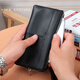 
BARNOROO Long Zipper Real Cowhide Small Handbag Men's Wallet Soft Leather Mobile Phone Bag Summer Multi-Function Clutch Men's Black Small (Size: 20*10)