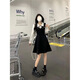 Sekong 2025 Autumn and Winter Nuevo vestido de empalme falso de dos piezas Slim Long Skirt College Black and White Color Skirt KME DMJ1098 Vestido largo XL [sugerido 115-130Jin [Jin equivale a 0.5 kg]]]