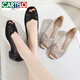 
CARTELO genuine leather mother shoes summer new style mesh breathable shallow mouth mesh single shoes middle-aged women's fish mouth sandals gold 38