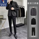 Woodpecker (TUCANO) autumn and winter thickened woolen small suit men's jacket slim fit casual Korean style handsome suit for men brown woolen + black sweater + velvet trousers set L